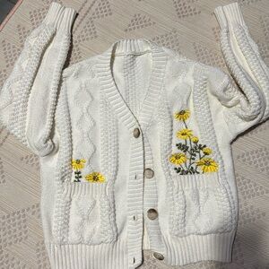 White, yellow flower cardigan